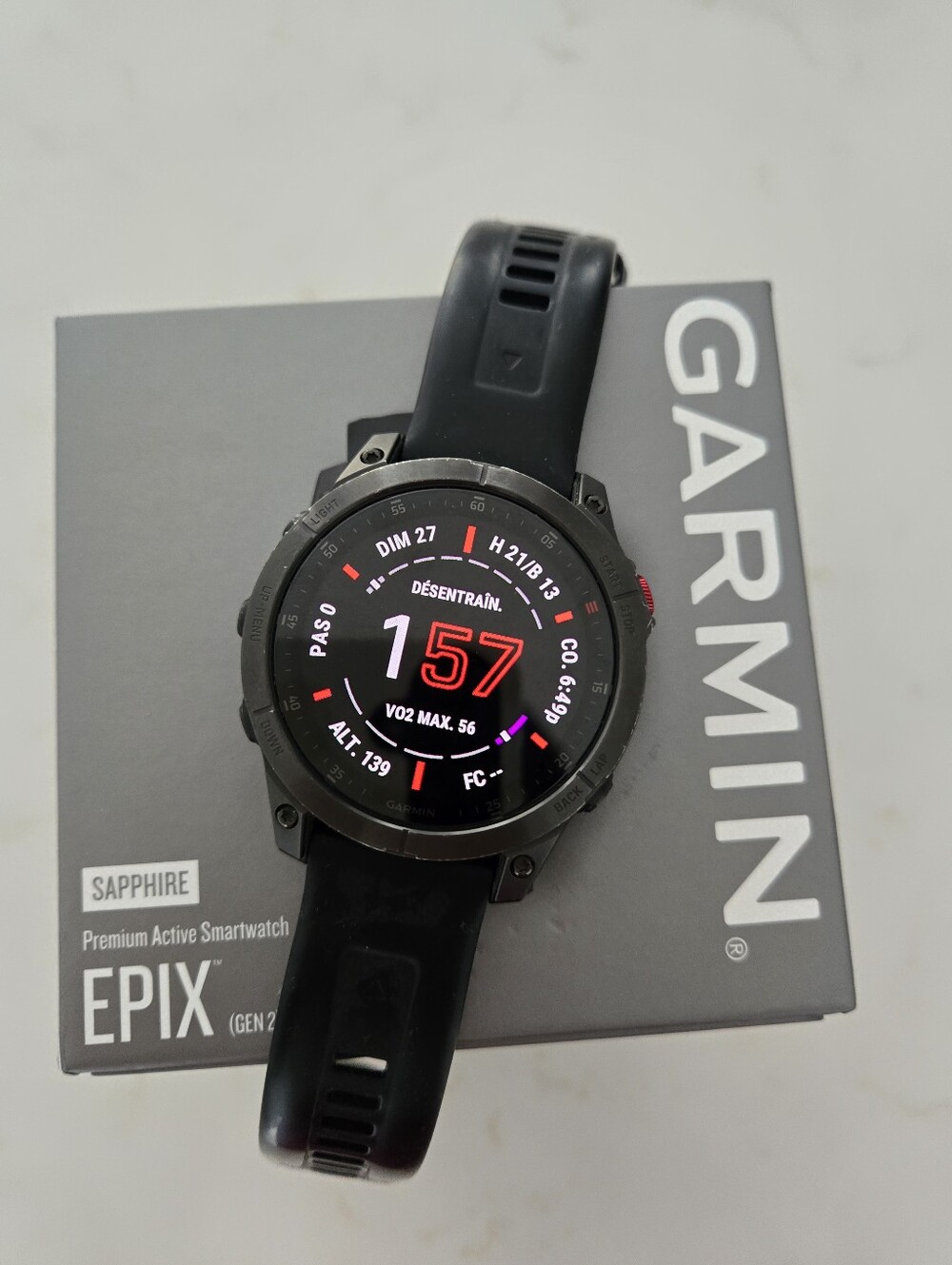garmin Epix Sapphire Smartwatch - Black with Red Accents